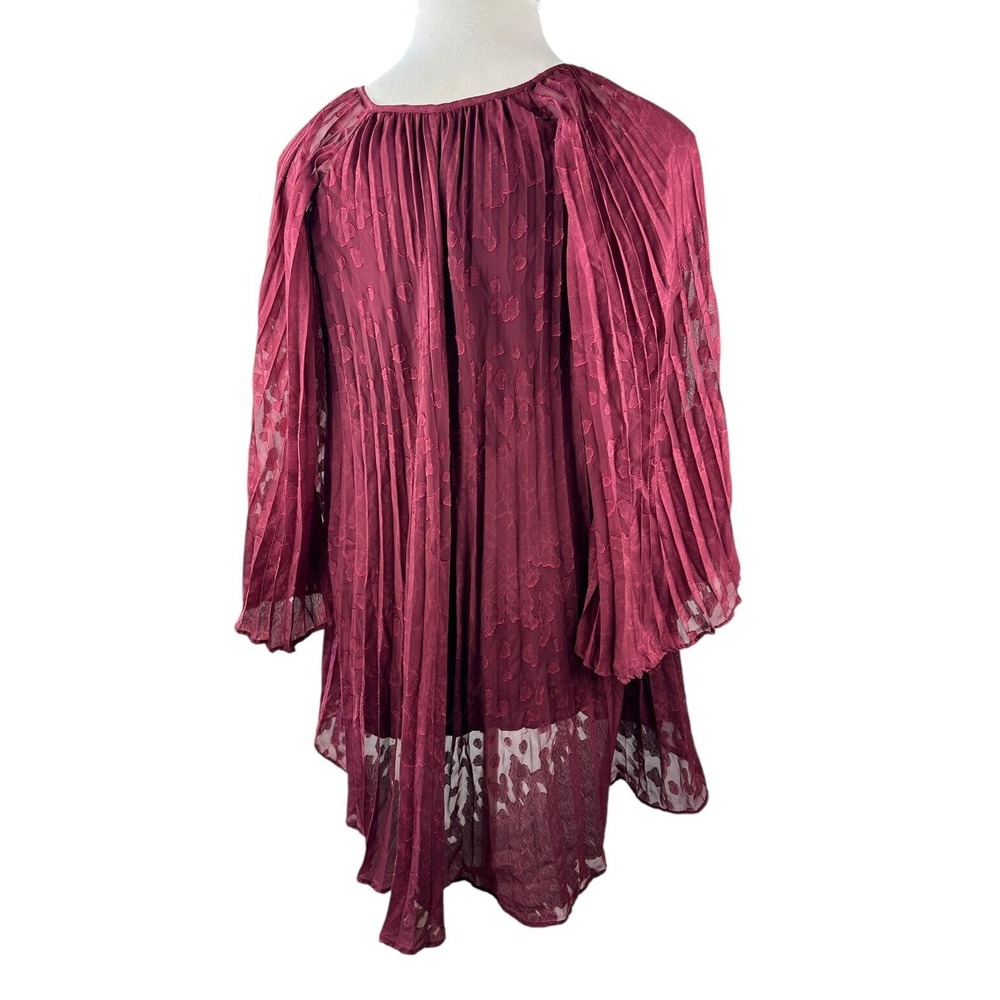 by Anthropologie Toulon Pleated Mini Dress Boho Burgundy Maroon XS Fall Autumn - Picture 10 of 12